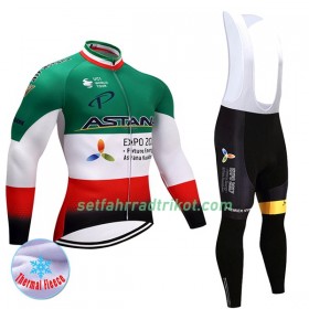 Radbekleidung Radtrikot Langarm + Lang Trägerhose 2017 Astana Pro Team Damen Winter Thermal Fleece N004